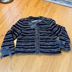 J. Crew Tweed Lady Jacket Blazer Navy Blue Bows Size 10 Style# G7548